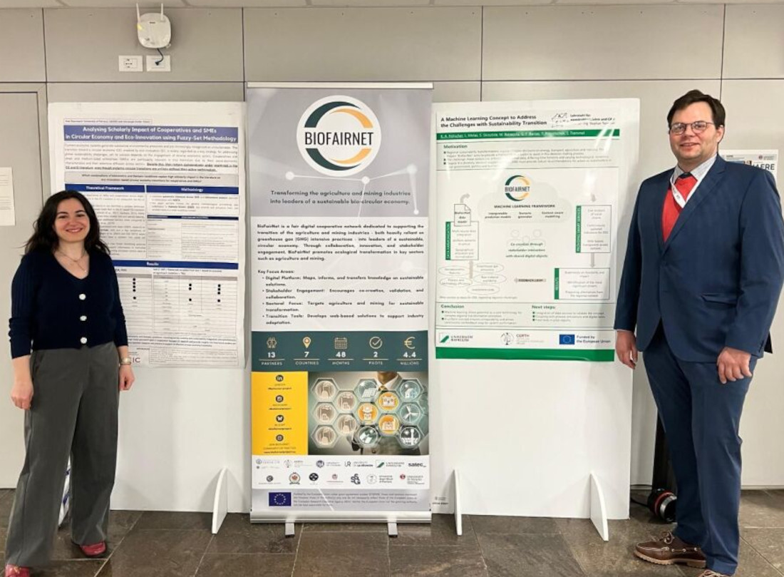 Die Projektpartnerin Dr. Asia Guerreschi und Dipl.-Ing. Kilian Nölscher präsentierten nicht nur ihre Poster, sondern warben auch für das BioFairNet-Projekt.